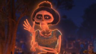 Tia Victoria from Coco adjusting her glasses and scowling at Miguel