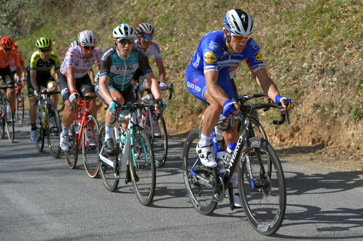 Philippe Gilbert (Deceuninck-Quick Step) drives the break in an ultimately unsuccessful bid to take the yellow jersey