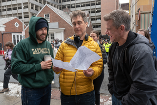 Matt Damon and Casey Affleck while filming The Instigators.