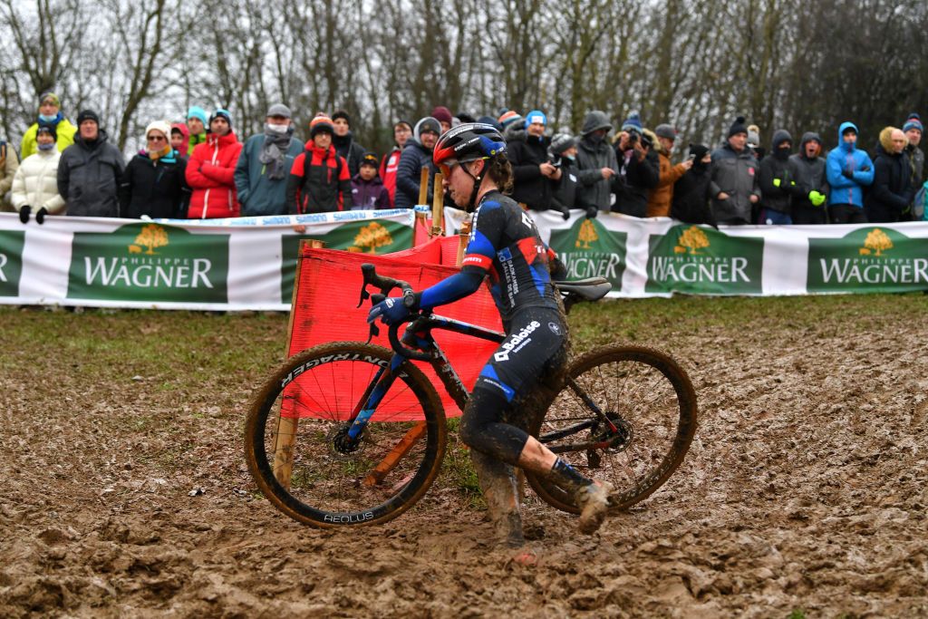 BESANCON FRANCE NOVEMBER 28 Shirin Van Anrooij of The Netherlands and Team Baloise Trek Lions competes during the 6th Besanon UCI CycloCross Worldcup 2021 Womens Elite CXWorldCup UCIcyclocrossWC on November 28 2021 in Besancon France Photo by Luc ClaessenGetty Images