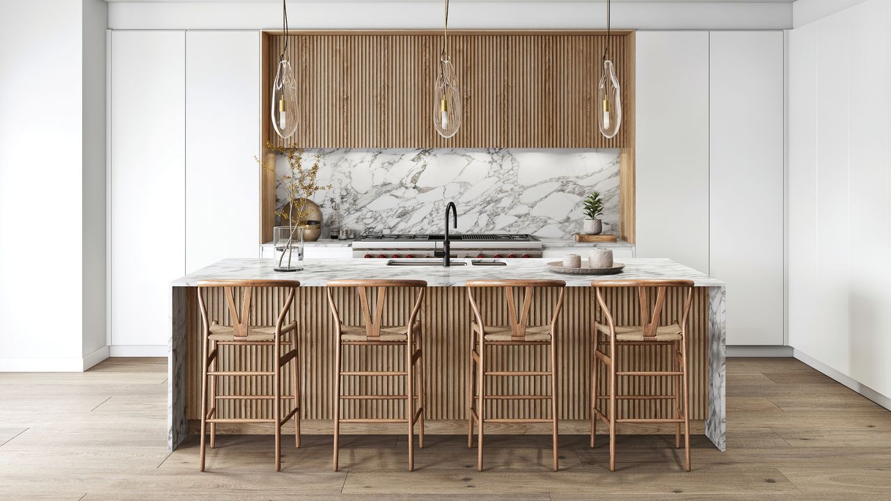 Fluted kitchen islands by Sola Kitchens