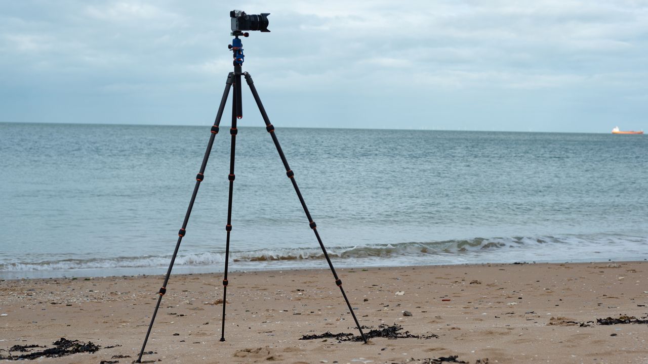 3 Legged Thing PUNKS Brian Tripod with Airhed review: image shows 3 Legged Thing PUNKS Brian Tripod with Airhed on a beach