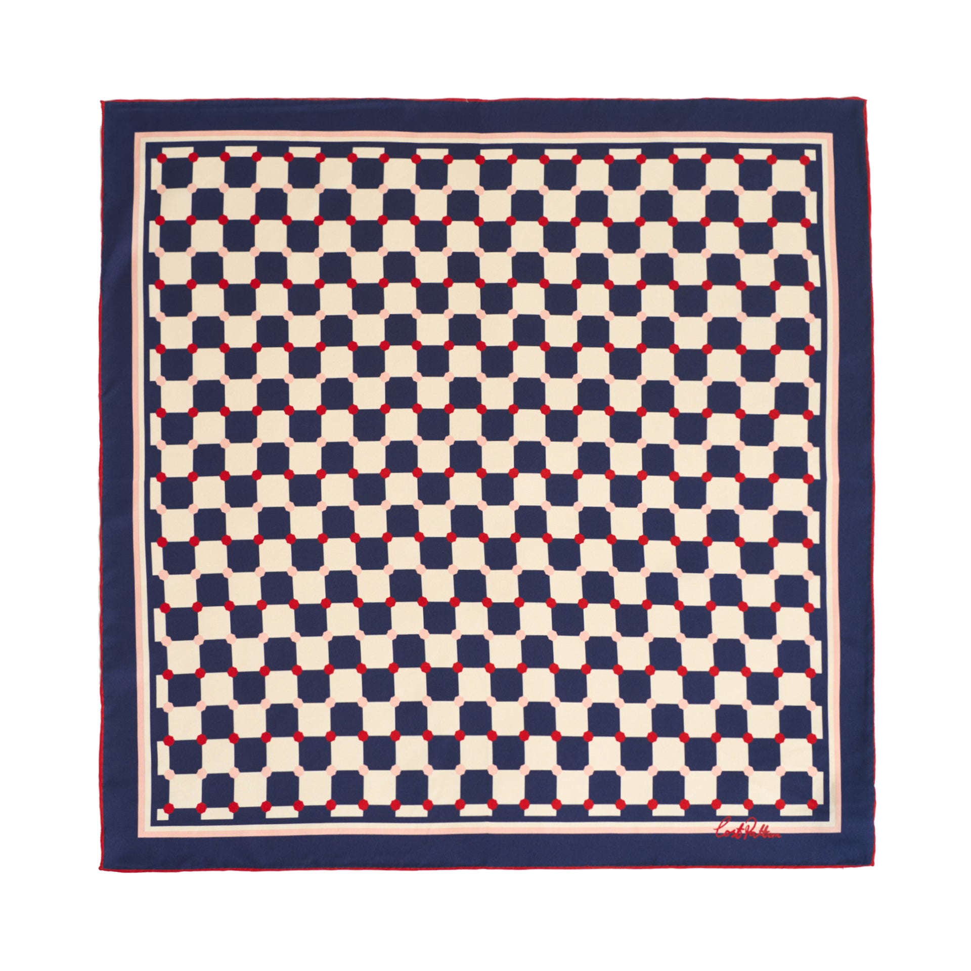 &quot;checkerboard&quot; Silk Bandana Scarf - Blue - Blue and White