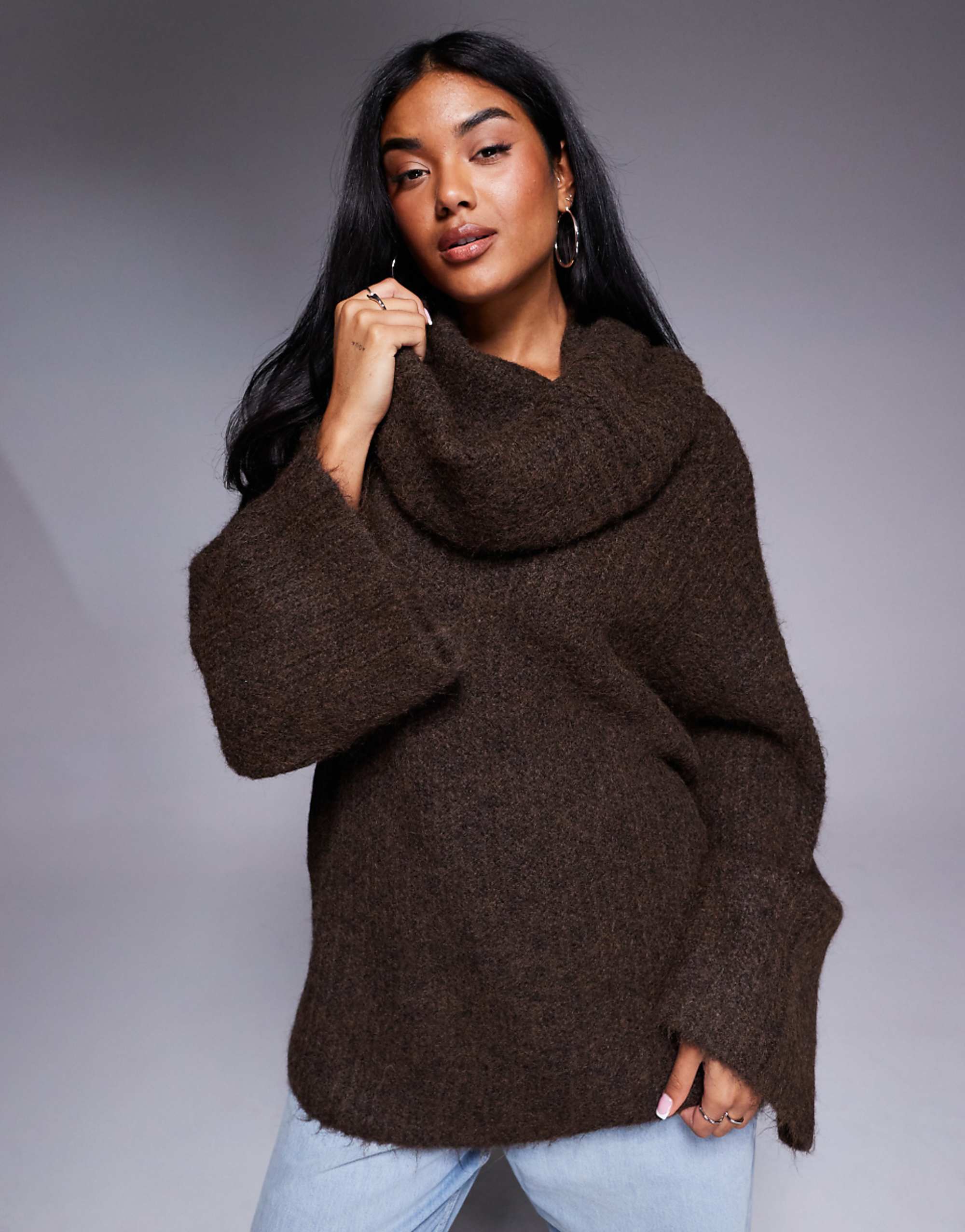 Na-Kd Oversized Exaggerated Neck Jumper in Plum