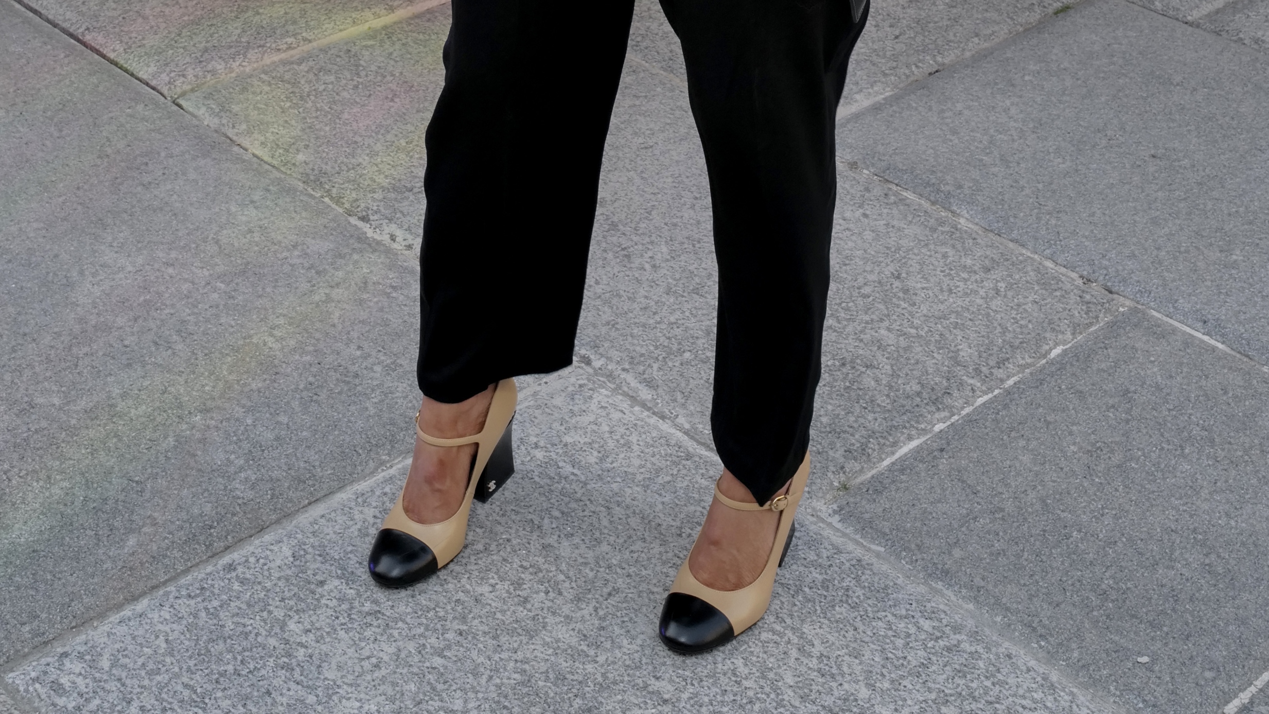 A close-up of Claudia Winkleman's Chanel Mary Jane heels at the Royal Academy of Arts Summer Exhibition Preview Party 2025