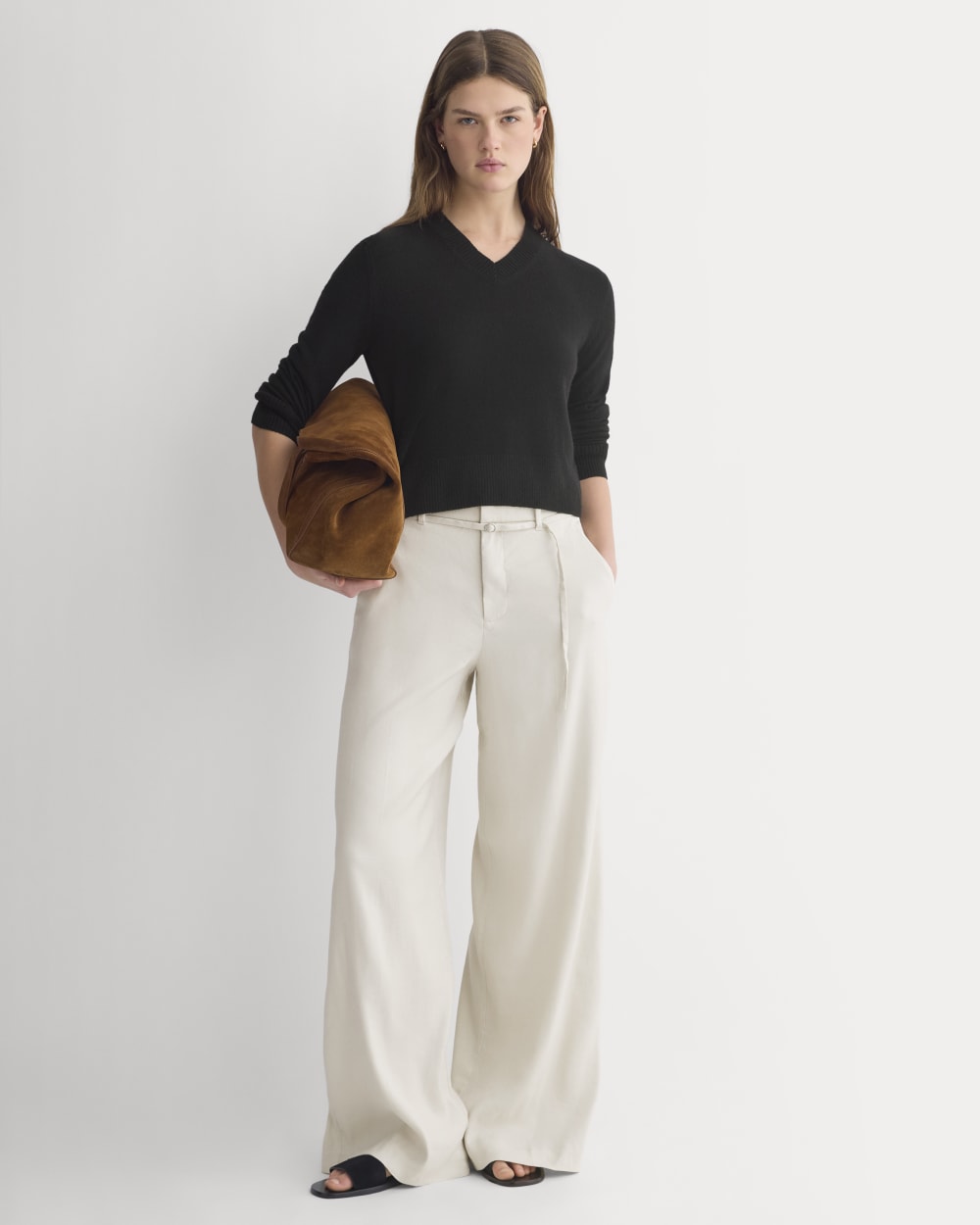 Wide-Leg Belted Pant in Stretch Linen | Birch | Long - 00