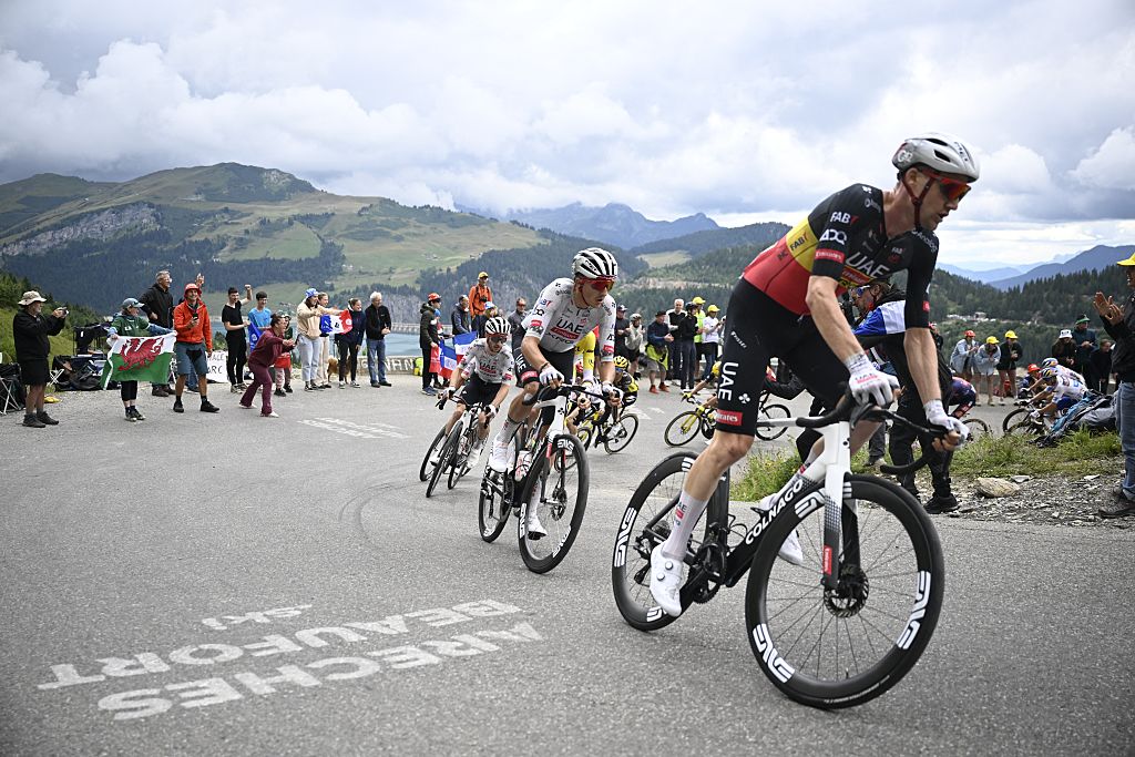Belgian Tim Wellens of UAE Team Emirates pictured in action during stage 19 of the 2025 Tour de France cycling race, from Albertville to La Plagne (130km), on Friday 25 July 2025 in France. The 112th edition of the Tour de France starts on Saturday 5 July in Lille, France, and will finish in Paris, France on the 27th of July. BELGA PHOTO JASPER JACOBS (Photo by JASPER JACOBS / BELGA MAG / Belga via AFP)
