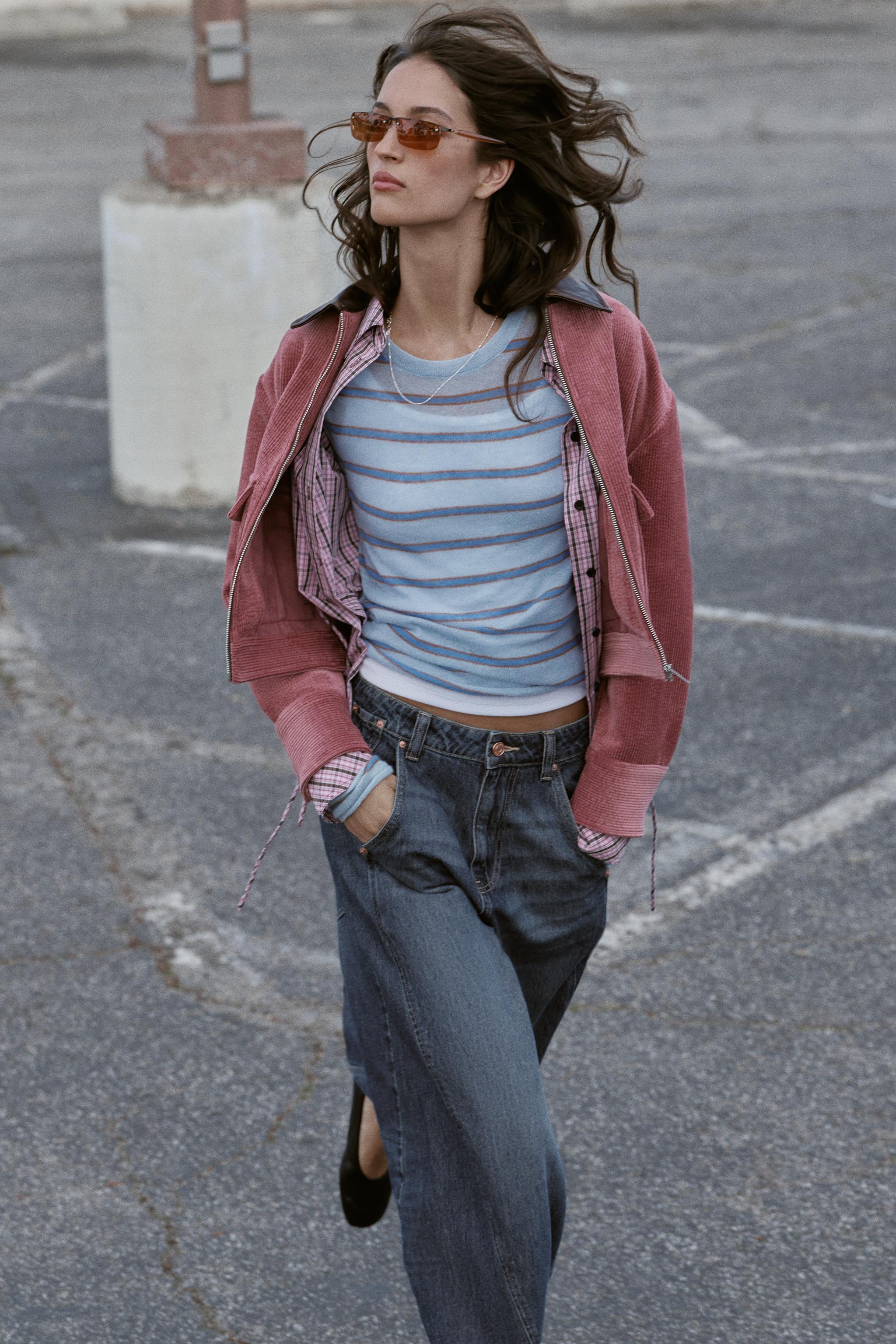 Corduroy Jacket With Leather Effect Collar