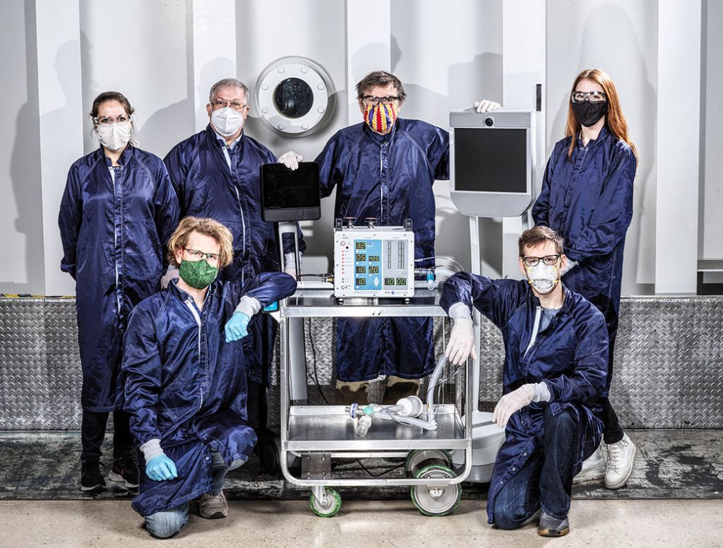 Some of the dozens of engineers involved in creating a ventilator prototype specially targeted to coronavirus disease patients at NASA&#039;s Jet Propulsion Laboratory in Southern California.