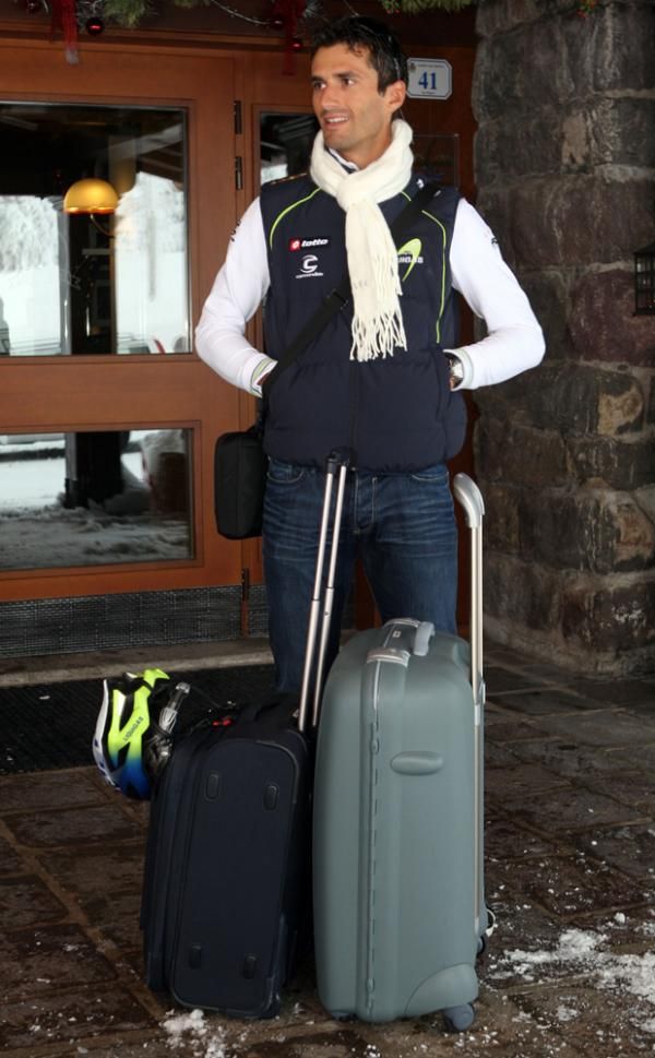 Daniele Bennati waits for a lift down the mountain