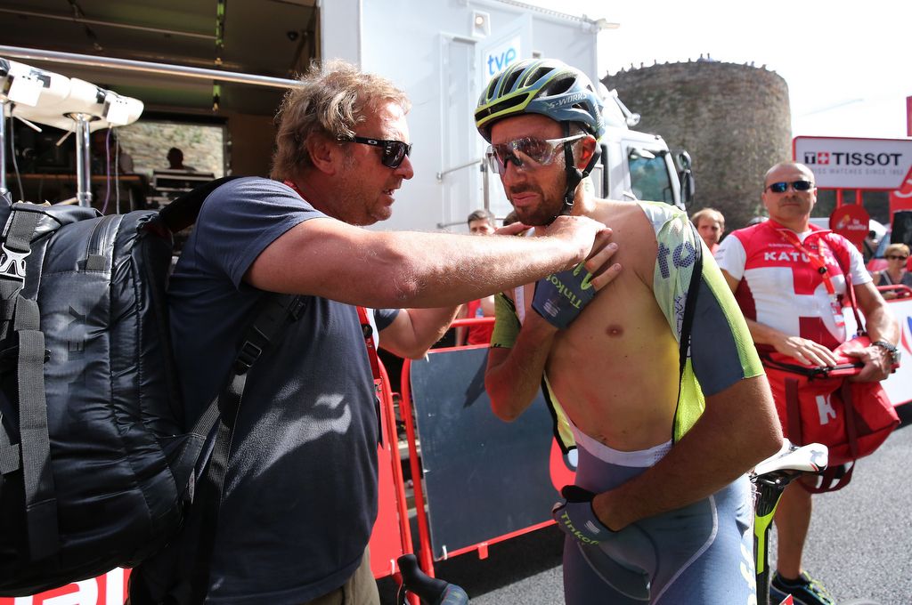 Robert Kiserlovski is checked over after he was involved in the crash