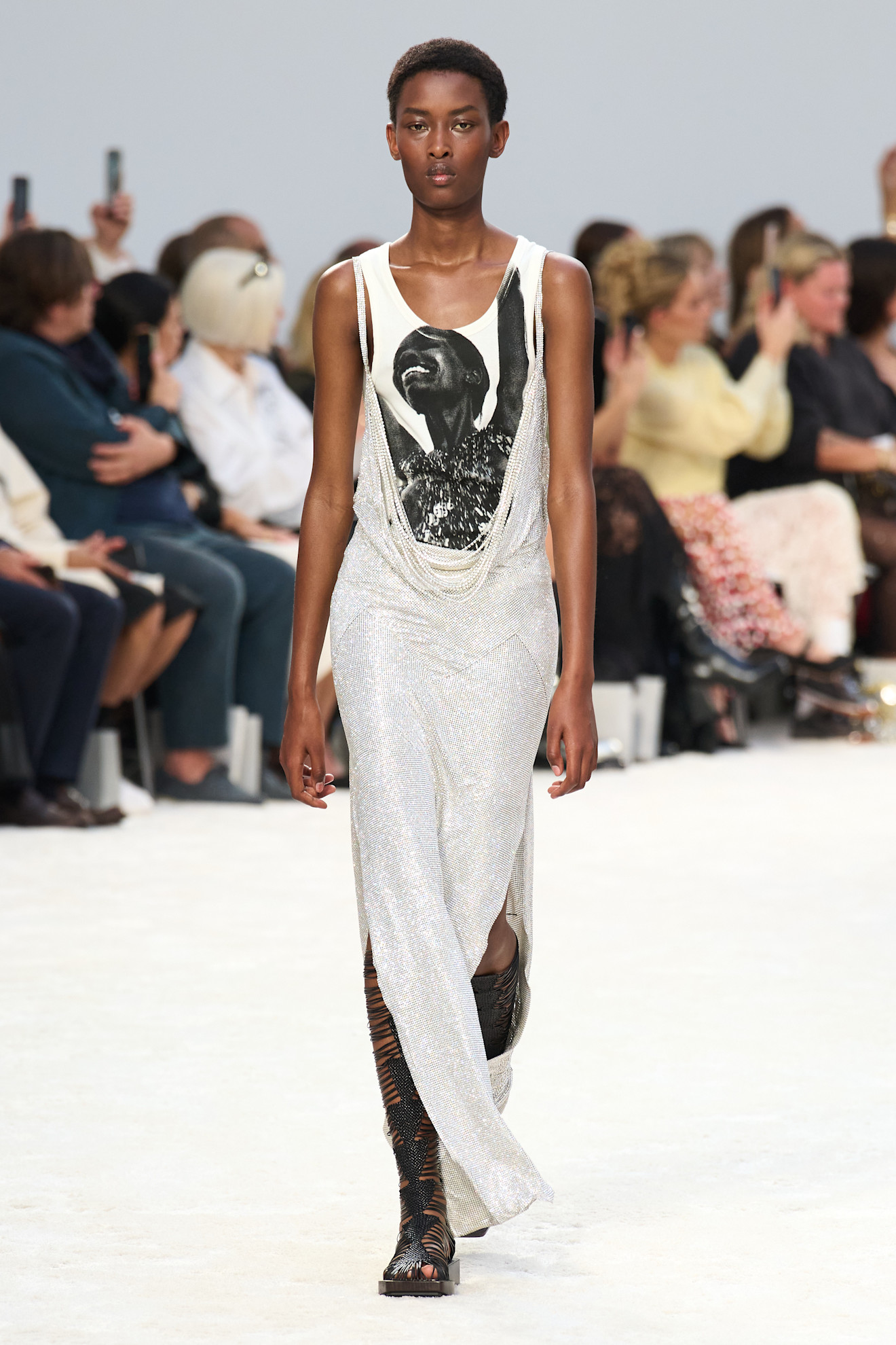 A model wore a Rabanne chainmail dress that inspired Miley Cyrus's look for the Hannah Montana anniversary premiere