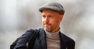 Manchester United manager Erik ten Hag arrives ahead of the Emirates FA Cup Quarter Final match between Manchester United and Fulham at Old Trafford on March 19, 2023 in Manchester, England.