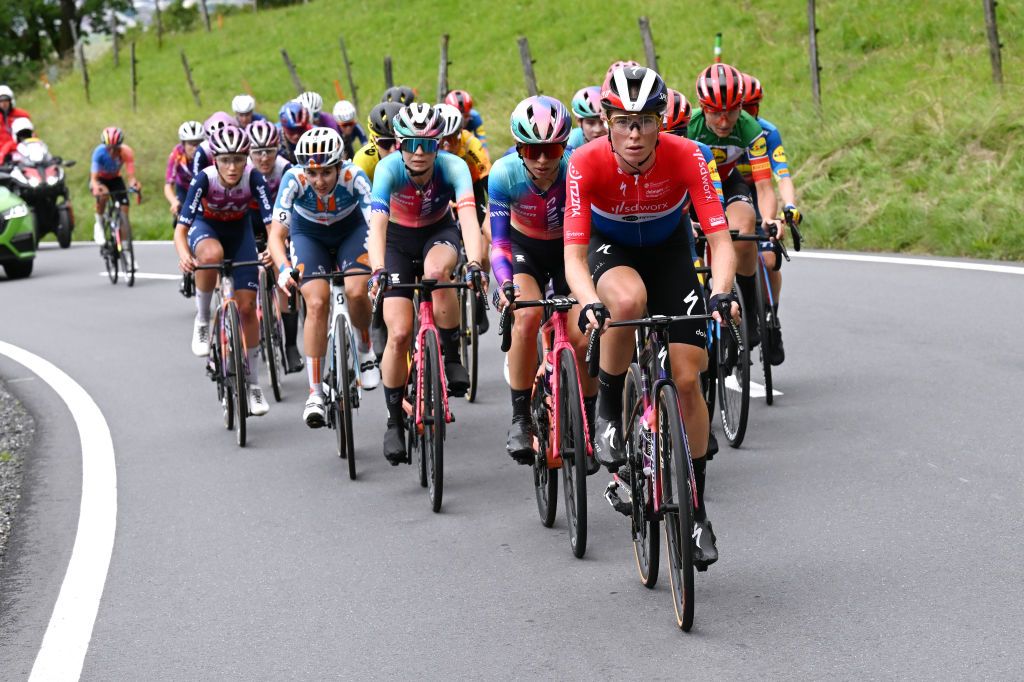 VILLARSSUROLLON SWITZERLAND JUNE 15 Demi Vollering of The Netherlands and Team SD WorxProtime leads the breakaway during the 4th Tour de Suisse Women 2024 Stage 1 a 586km stage from VillarssurOllon to VillarssurOllon 1249m UCIWWT on June 15 2024 in VillarssurOllon Switzerland Photo by Tim de WaeleGetty Images