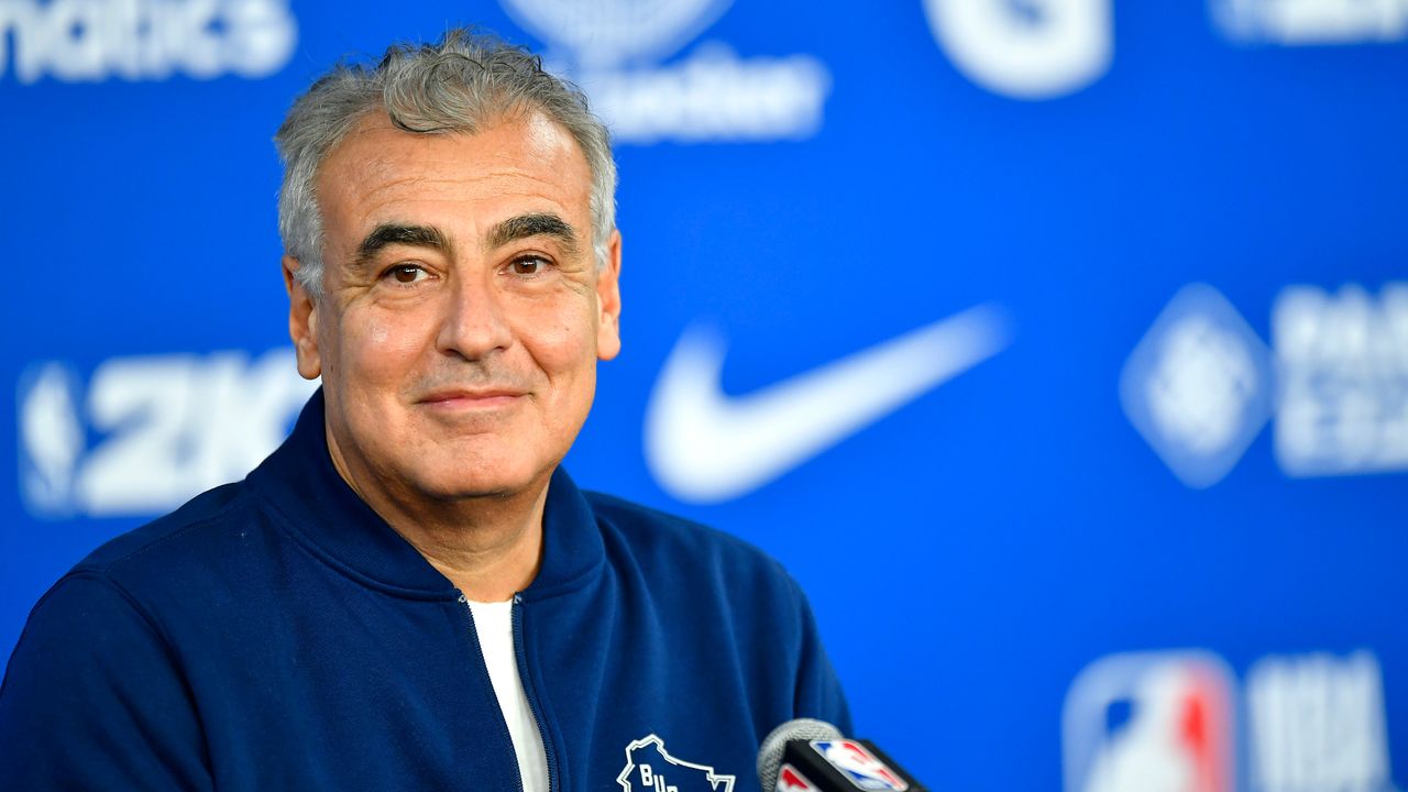 Marc Lasry talks to the media before the 2020 NBA game between Charlotte Hornets and Milwaukee Bucks