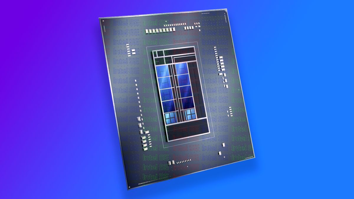 Intel Alder Lake chip render over gradient background