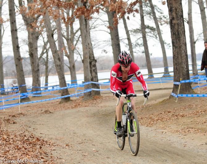 Shawn Milne (Cyclocrossworld.com) riding in sixth position with two laps to go