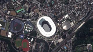 Japan national stadium in HD taken from a satellite