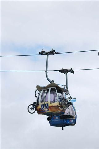 A cable car transported bikes and riders