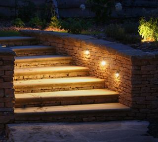 sandstone steps with lights
