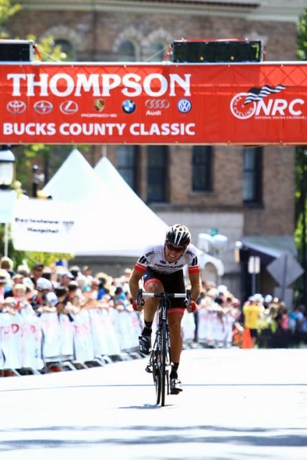 With a super quick move, Joey Rosskopf (BMC/Hincapie Sportswear) takes a flyer for the entire last lap.