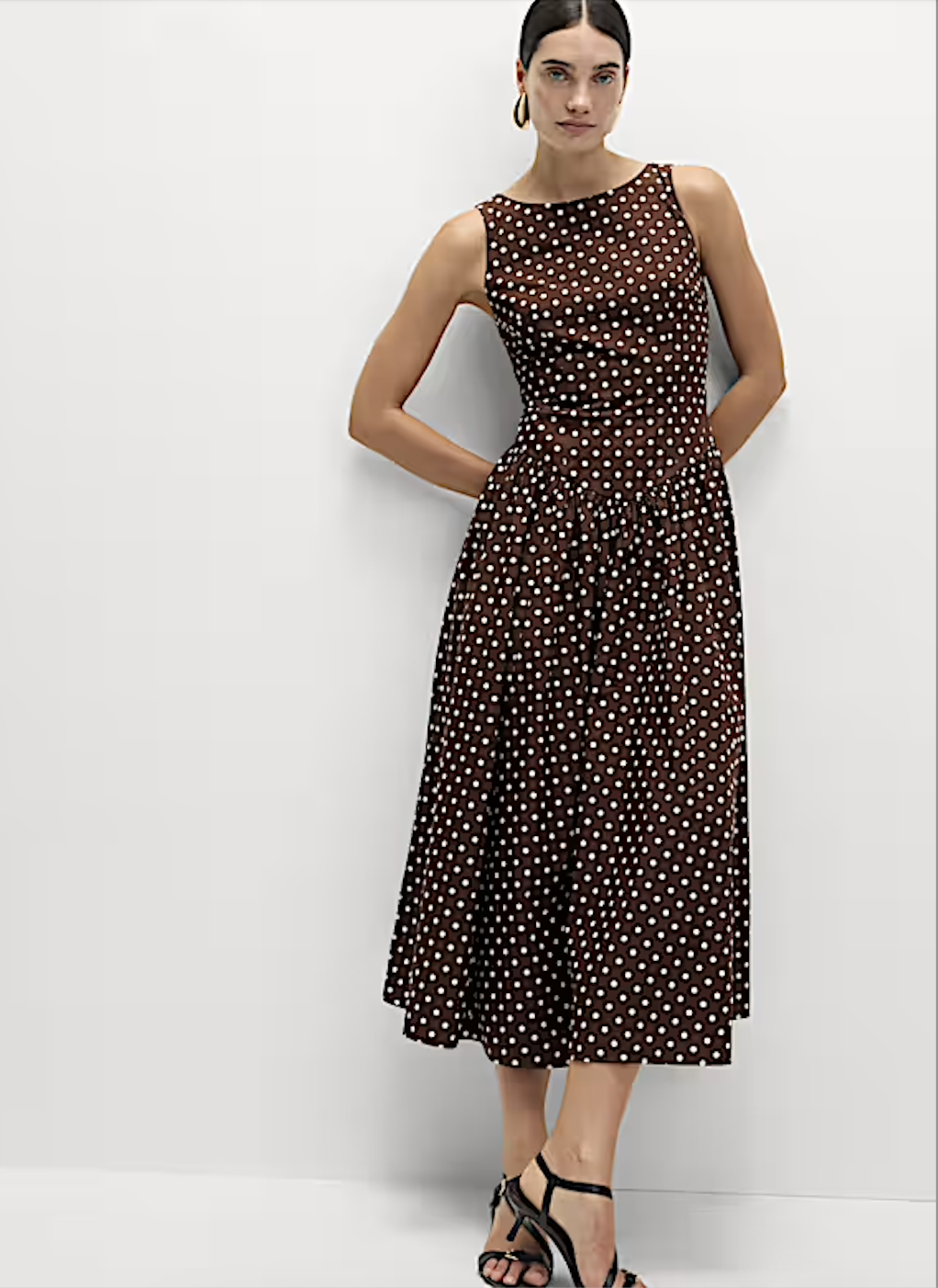 M&amp;amp;S US, Polka Dot Round Neck Midaxi Waisted Dress