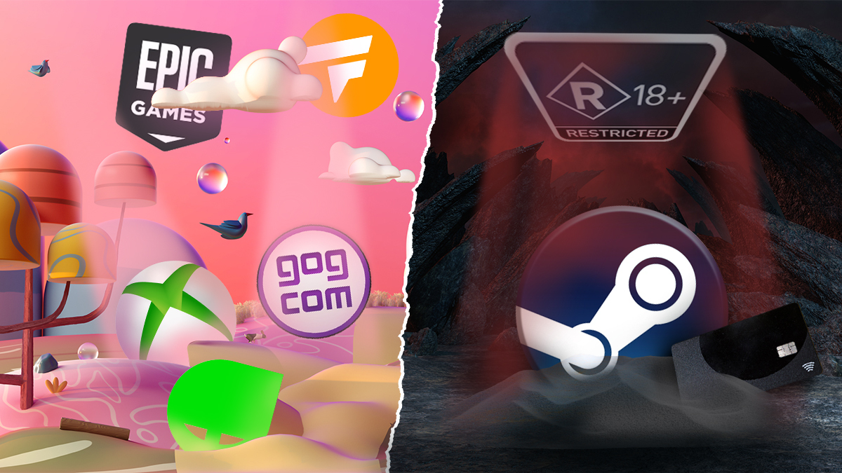 A graphic showing various PC gaming digital storefront logos
