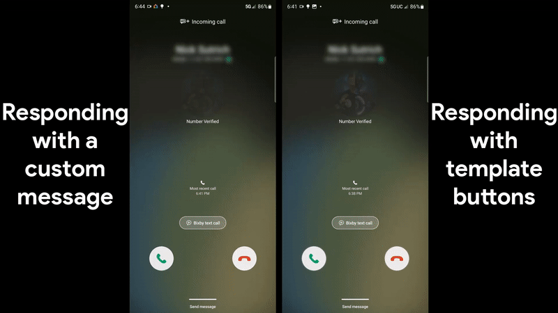 Answering a phone call with Bixby Text Call on a Samsung Galaxy S23 Ultra
