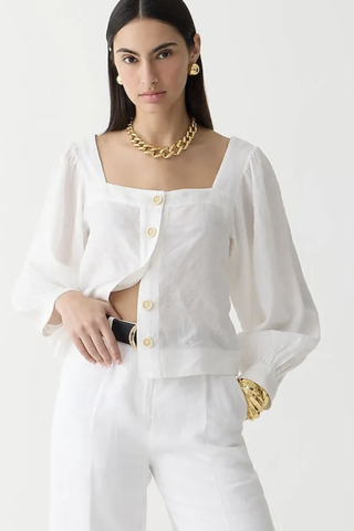 Squareneck Button-Up Top in Linen
