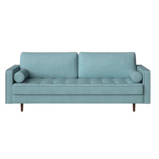 A long blue couch