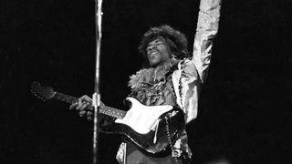 Jimi Hendrix onstage performing live at Monterey Pop in 1967
