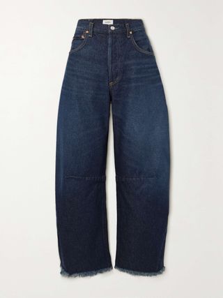 Horseshoe Frayed High-Rise Wide-Leg Jeans