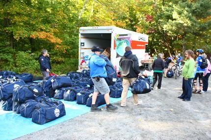 Bags are transported at Crank the Shield