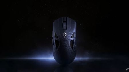 A Finalmouse Starlight X gaming mouse on a night sky background.