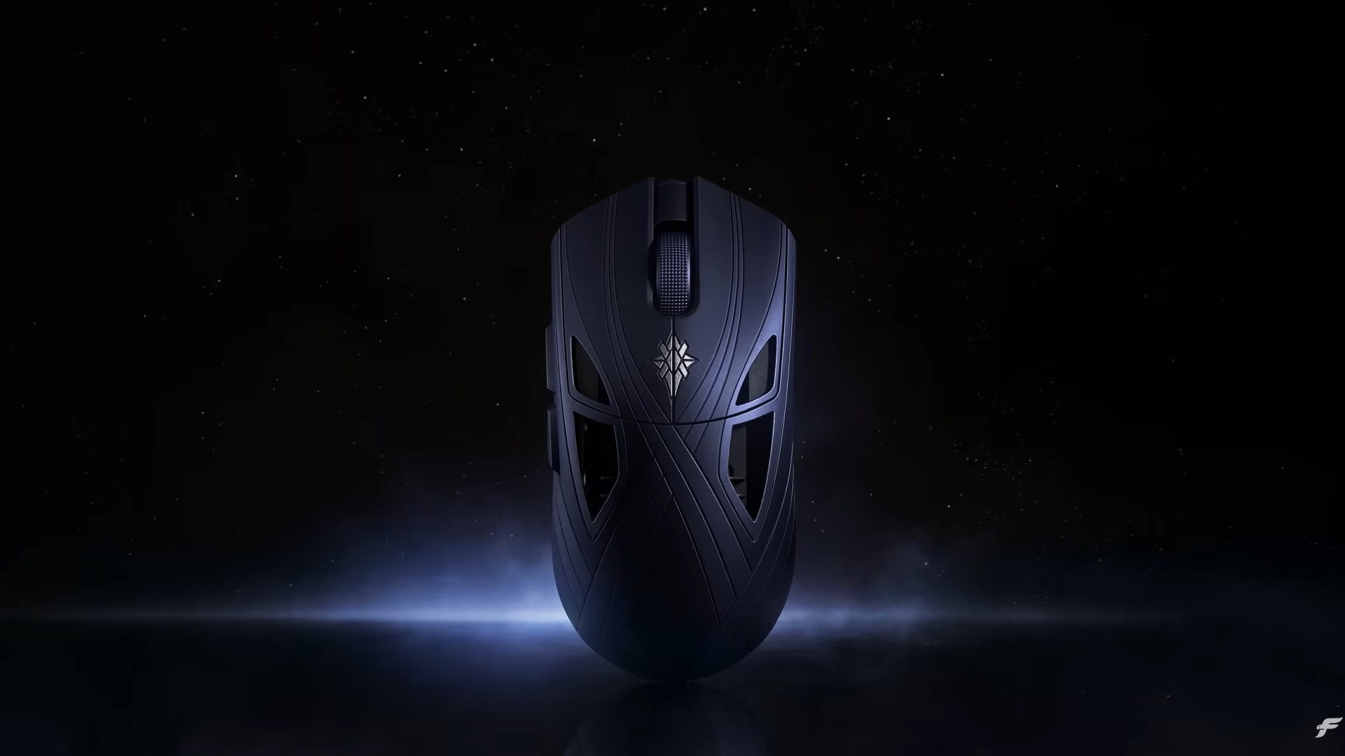A Finalmouse Starlight X gaming mouse on a night sky background.