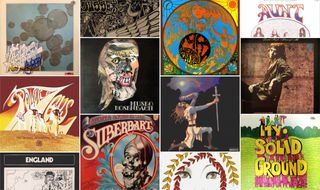 A grid of obscure rock record sleeves from the 60s and 70s