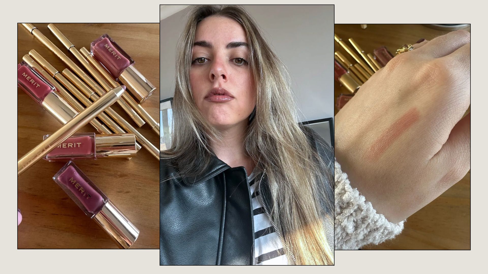 Beauty director Shannon Lawlor testing the Merit lip liner