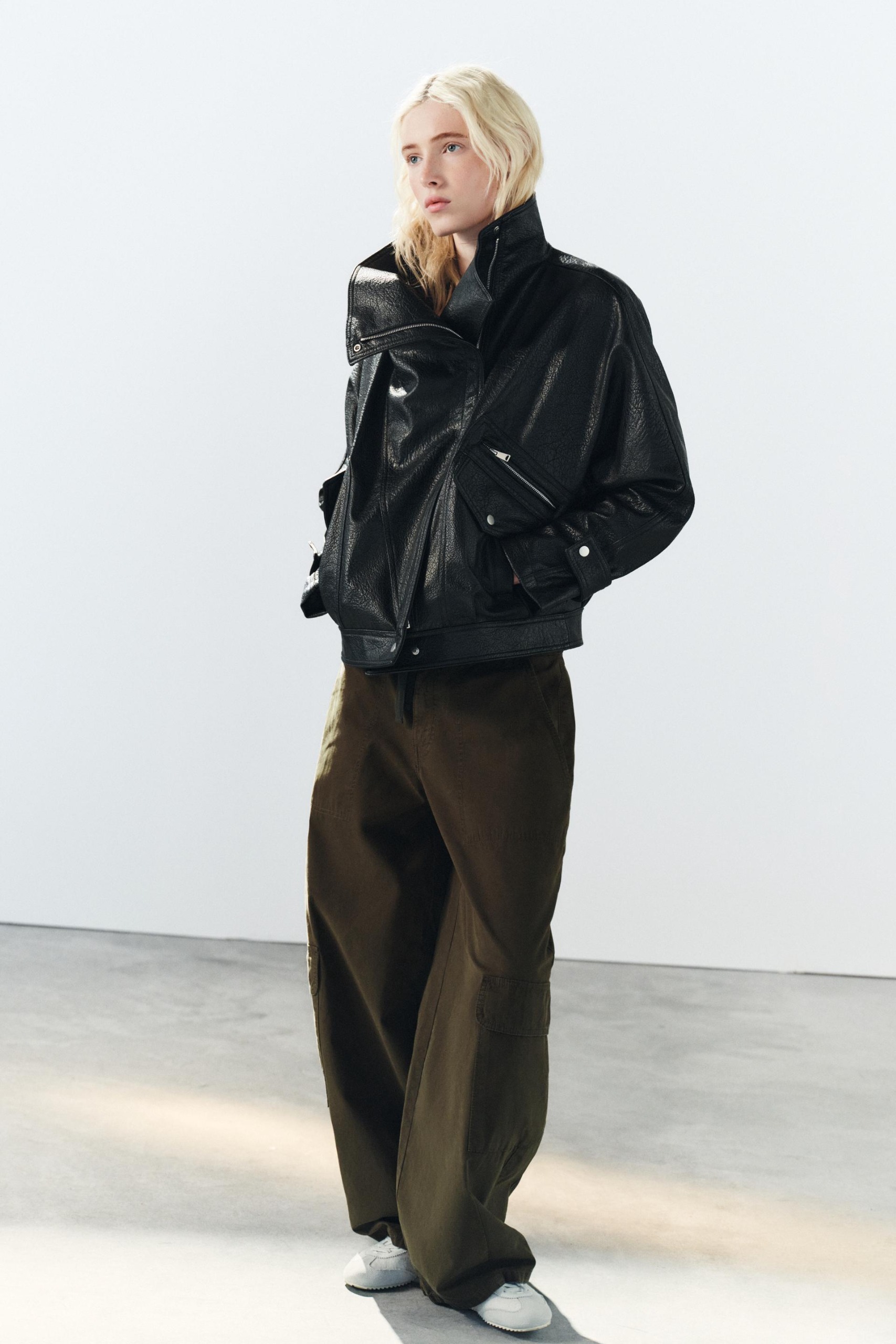Leather Effect Biker Jacket - Black - Xs