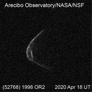 The Arecibo Observatory captured this radar image of the big asteroid 1998 OR2 on April 18, 2020. 1998 OR2 will fly by Earth at a distance of 3.9 million miles (6.3 million kilometers) on April 29.