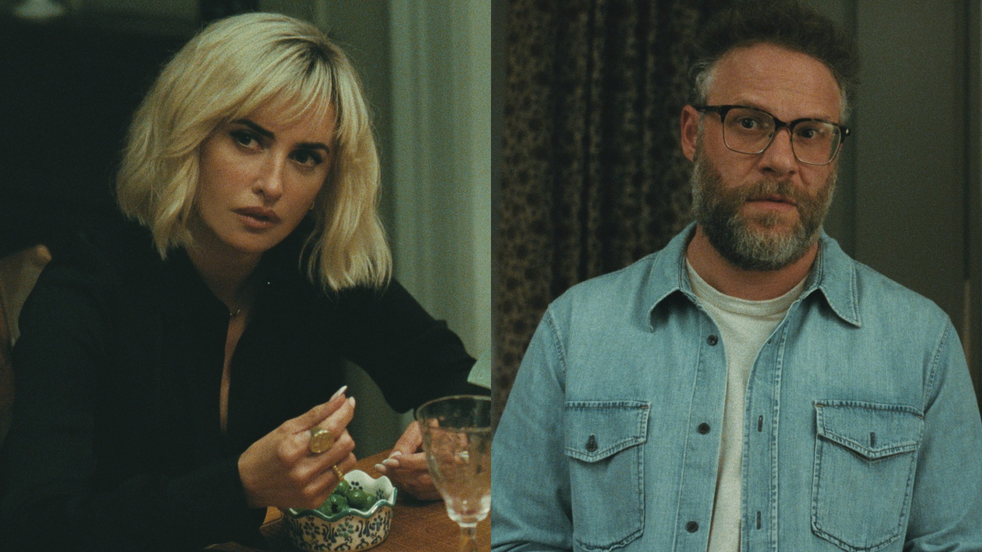 From left to right: Penelope Cruz and Seth Rogen in The Invite. 