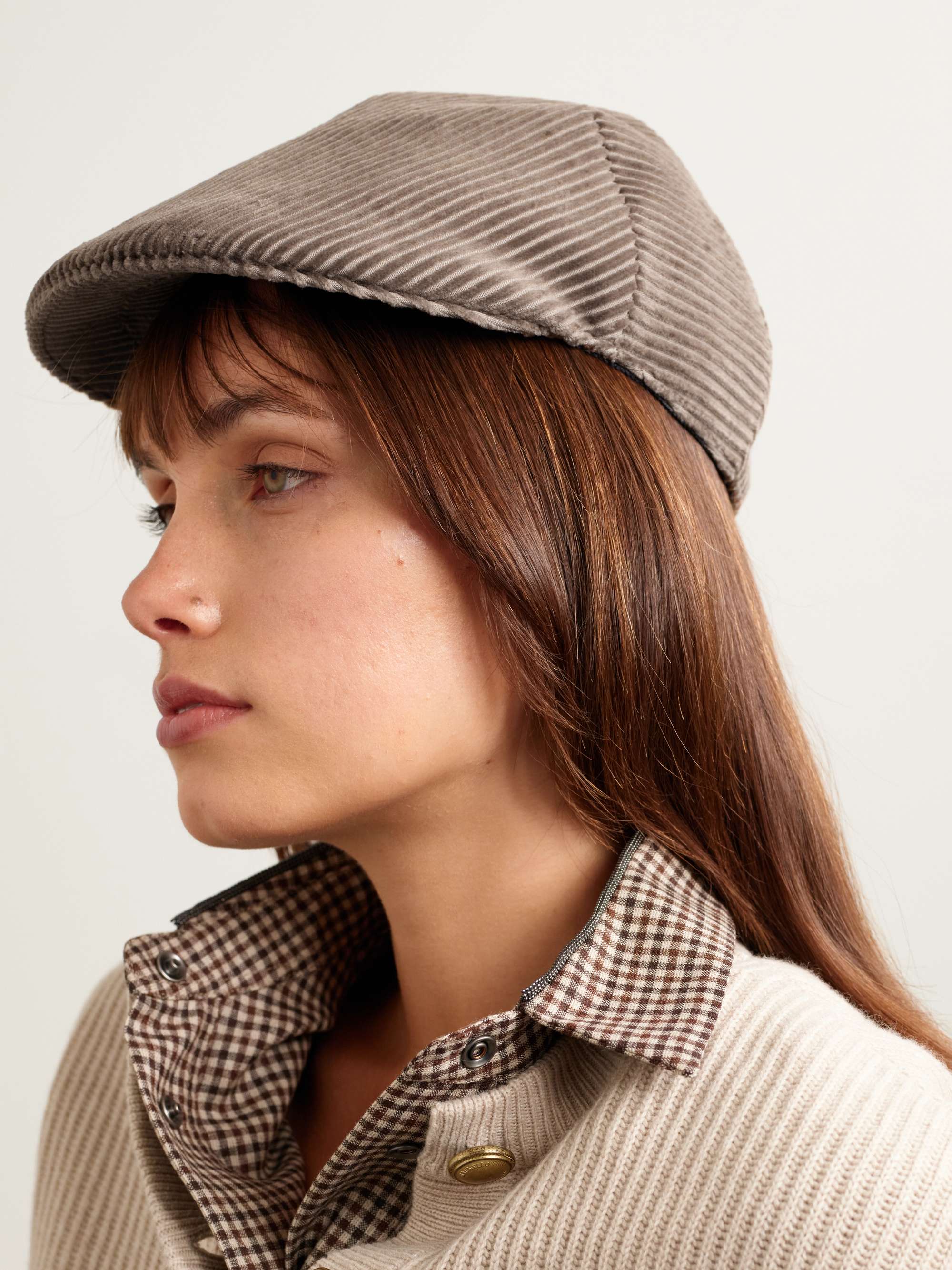 Bead-Embellished Cotton-Corduroy Flat Cap