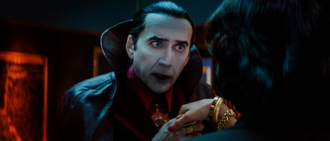Nicolas Cage delivering a charming stare in Renfield.