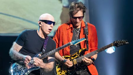 Joe Satriani and Steve Vai perform at Fox Theater on April 04, 2026 in Oakland, California.