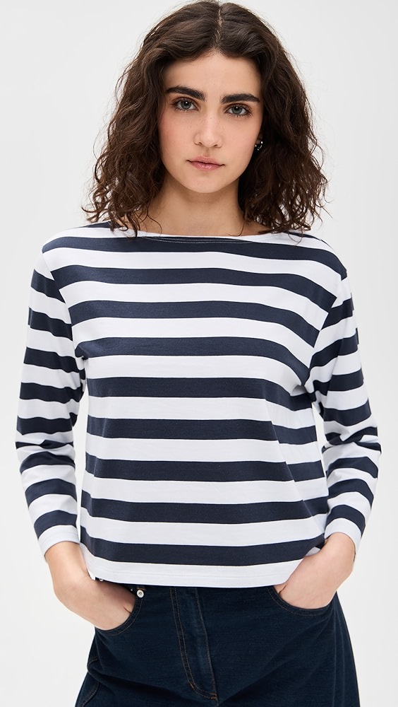 Theory Stripes Boat Neck Tee