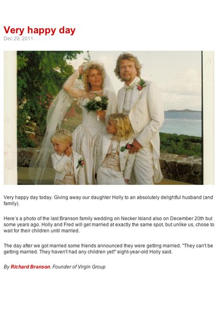 Holly and Richard Branson, Richard Branson, Holly Branson, Necker Island, Richard Branson blog, Richard Branson Virgin, Richard Branson family, Holly Branson married, Holly Branson wedding, 