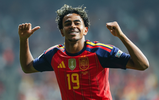 Lamine Yamal of Spain celebrates after scoring his team's first goal during the UEFA Nations League 2026/27 group phase match between Spain and Czech Republic