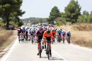 ALTO DE LA MONTAA DE CULLERA SPAIN AUGUST 19 LR Jetse Bol of Netherlands and Team Burgos BH and Joan Bou Company of Spain and Team Euskaltel Euskadi attack during the 76th Tour of Spain 2021 Stage 6 a 1583km stage from Requena to Alto de la Montaa de Cullera 184m lavuelta LaVuelta21 on August 19 2021 in Alto de la Montaa de Cullera Spain Photo by Gonzalo Arroyo MorenoGetty Images