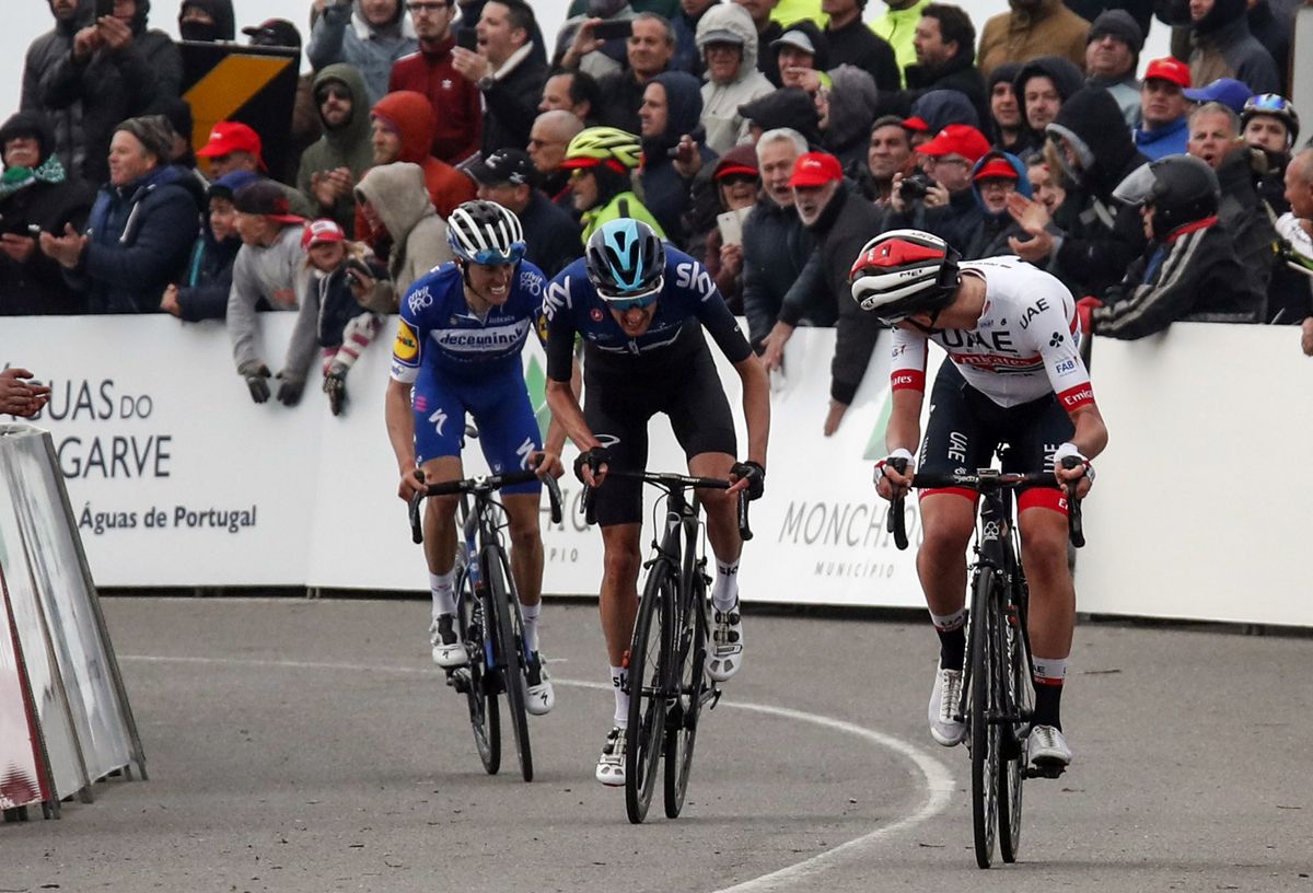 Tadej Pogacar (UAE Team Emirates) looks back to see he's got it