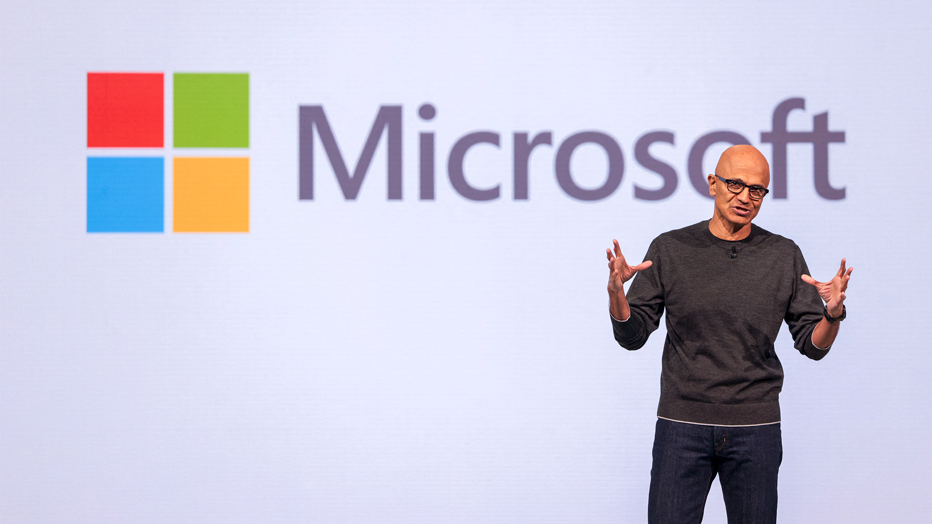 Microsoft CEO Satya Nadella pictured speaking on stage during the opening keynote of Microsoft Build 2025, the company's annual conference hosted in Seattle, Washington, US. 