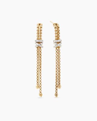 Helena Box Chain Drop Earrings in 18k Yellow Gold With Diamonds, 52.8mm